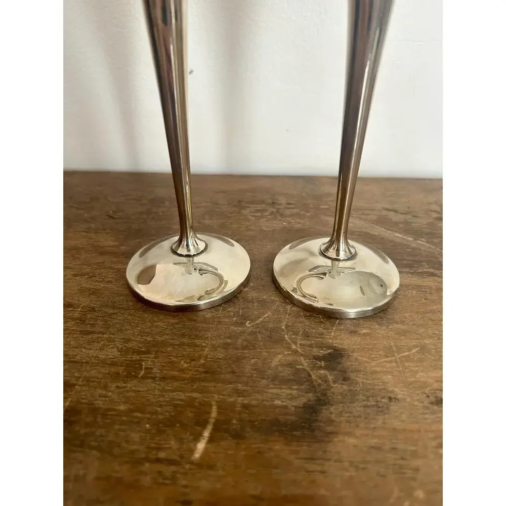 Mid Century Modern Silver Candlesticks ,Vintage MCM Silver Plated Candle Holders